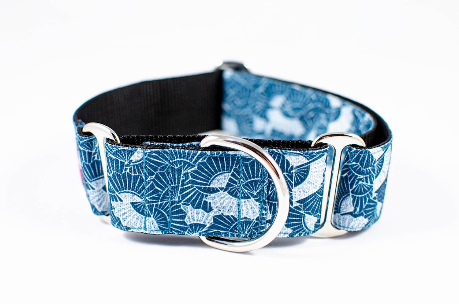 kék színű japán legyező mintás 4 cm széles félfojtós nyakörv